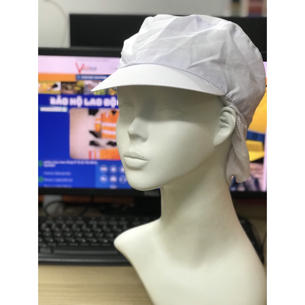 Nón kết búi trùm tóc đỉnh lưới công nhân màu trắng thủy sản, thực phẩm