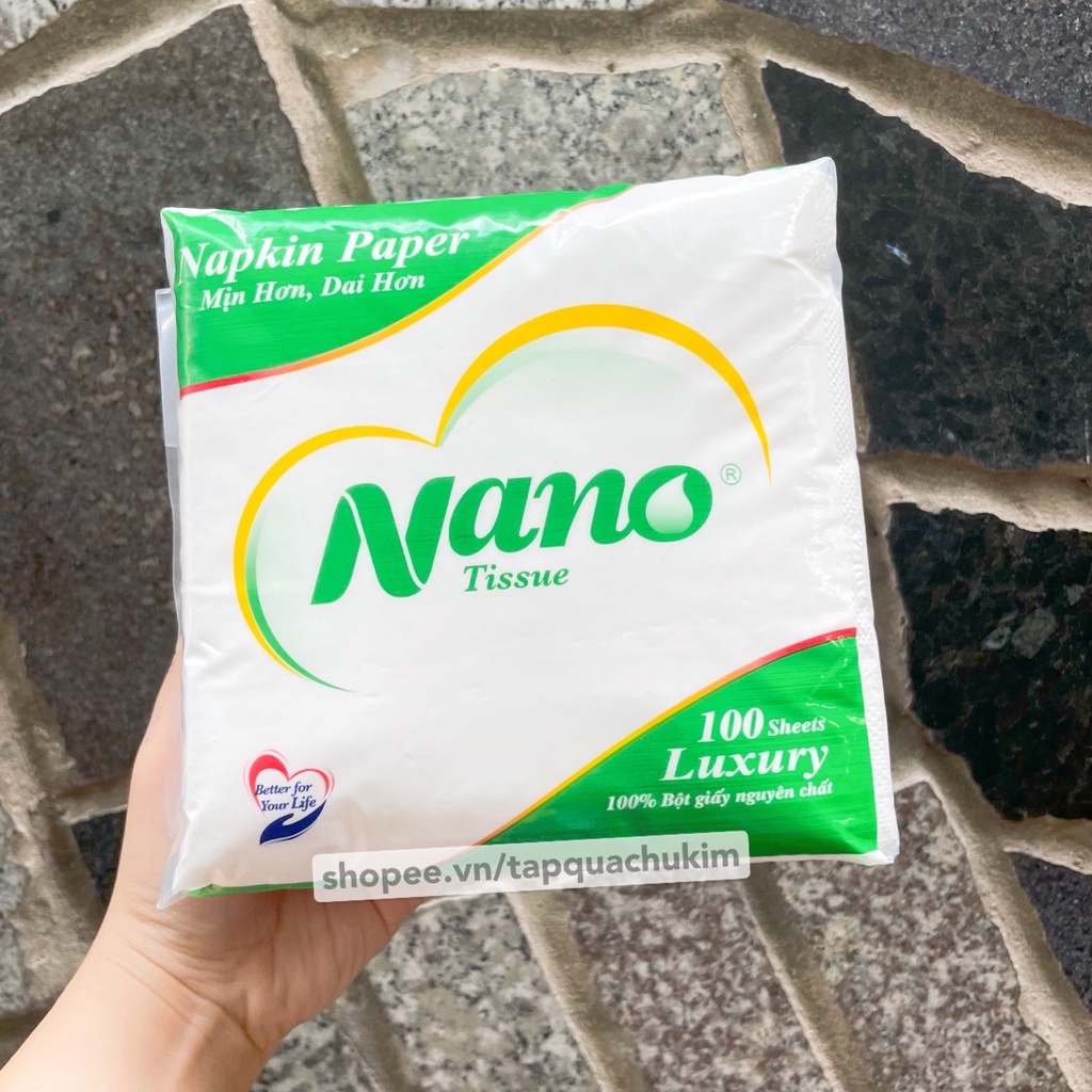 Khăn giấy ăn NANO vuông lớn 100 tờ mềm mịn không rách nước (xịn hơn khăn giấy ăn Pulppy) - tapquachukim