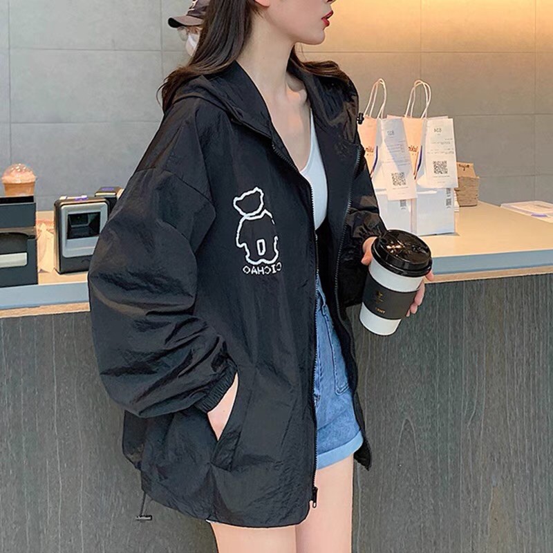 Áo gió 1 lớp chất đẹp, áo khoác dù nhẹ 1 lớp logo gấu