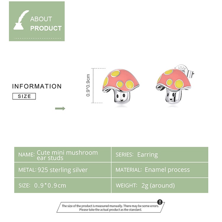 Đôi bông tai BAMOER SCE1336 bằng bạc 925 hình cây nấm mini đáng yêu dùng làm phụ kiện trang sức