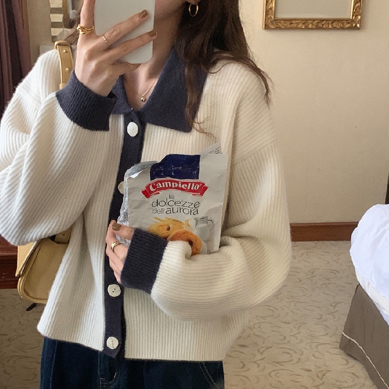 Hàng Sẵn_ Áo khoác len dệt kim thiết kế cổ áo Polo siêu mềm mịn Hadu shop