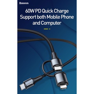 Cáp sạc nhanh USB type C Baseus 60W PD Gemini 2 in 1 PD Data Cable USB Type C và Lighting cho IPhone IPad