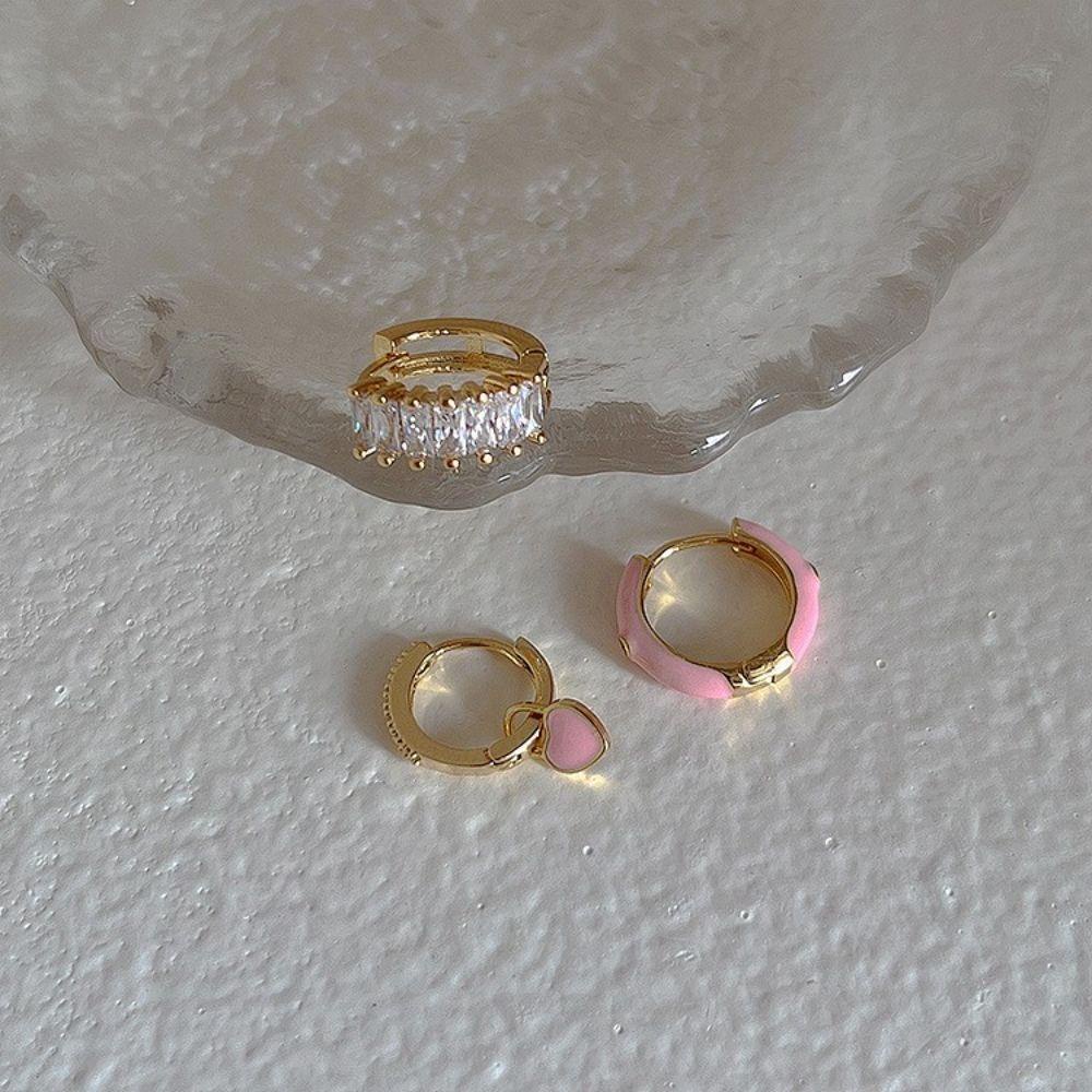 SOMEDAYZL Khuyên Tai Hình Trái Tim Đính Đá Thời Trang Cho Nữ