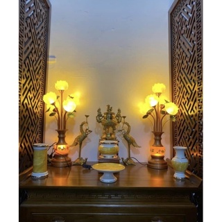 Đèn thờ lưu ly 5 bông cao cấp, đèn thờ hoa sen lưu ly