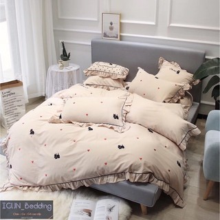 Bộ chăn ga cưới CÚN XING HẠNH PHÚC set 7 món COTTON ORIGINAL thêu LỤA 100% Hàn Quốc