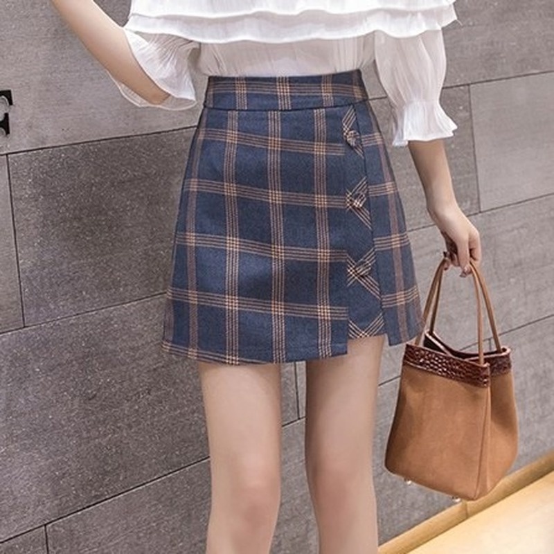 Chân váy GENAISHA dáng chữ A ngắn lưng cao có quần mặc an toàn bên trong họa tiết kẻ sọc thời trang Hàn Quốc dành cho nữ
