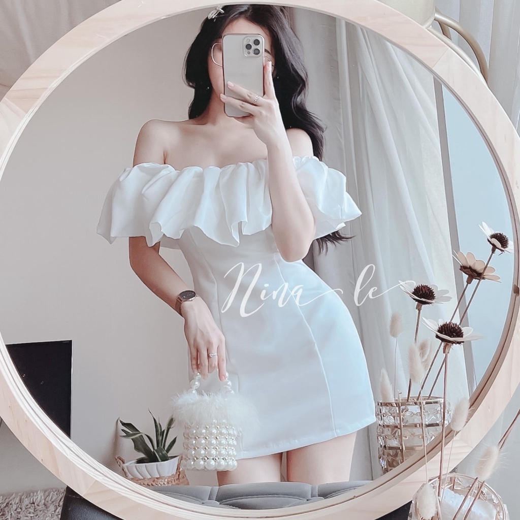 TT 01 - đầm Nữ ôm body- đầm XANH Viền Bèo Trắng- Thiết Kế Siêu Xinh | BigBuy360 - bigbuy360.vn