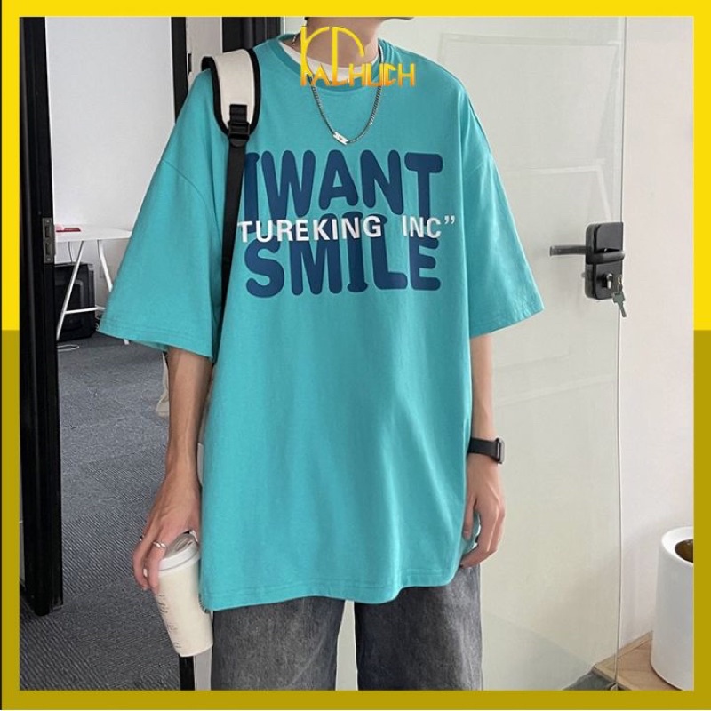 ÁO THUN TAY LỠ FORM RỘNG UNISEX I WANT SMILE