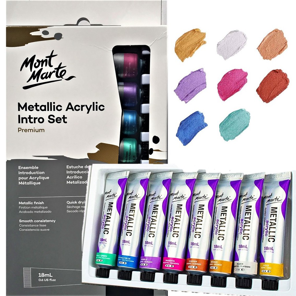 Màu nhũ acrylic Mont Marte set  bộ  8 màu  x  18ml