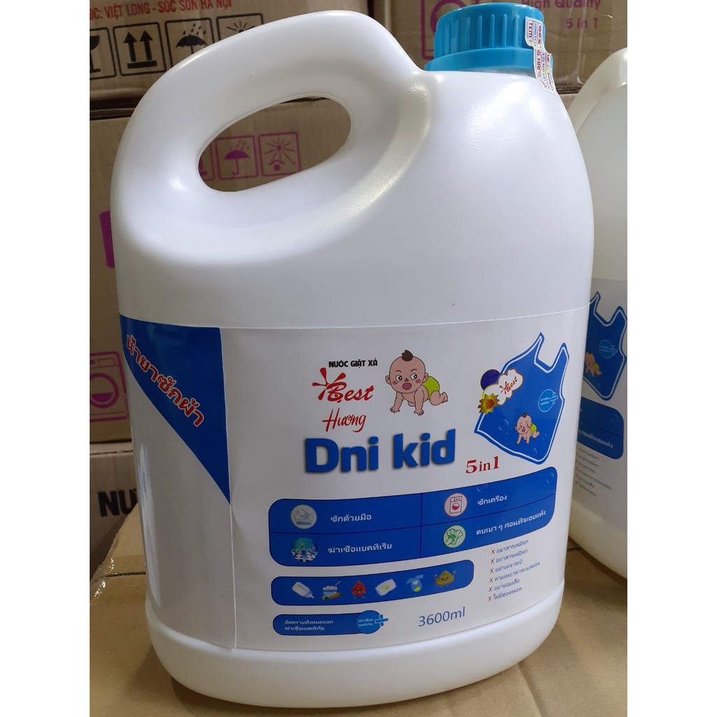 Nước Giặt Xả Dni-Kid Trẻ Em 3600ml/chai Làm Mềm Vải-Diệt khuẩn-Siêu Thơm