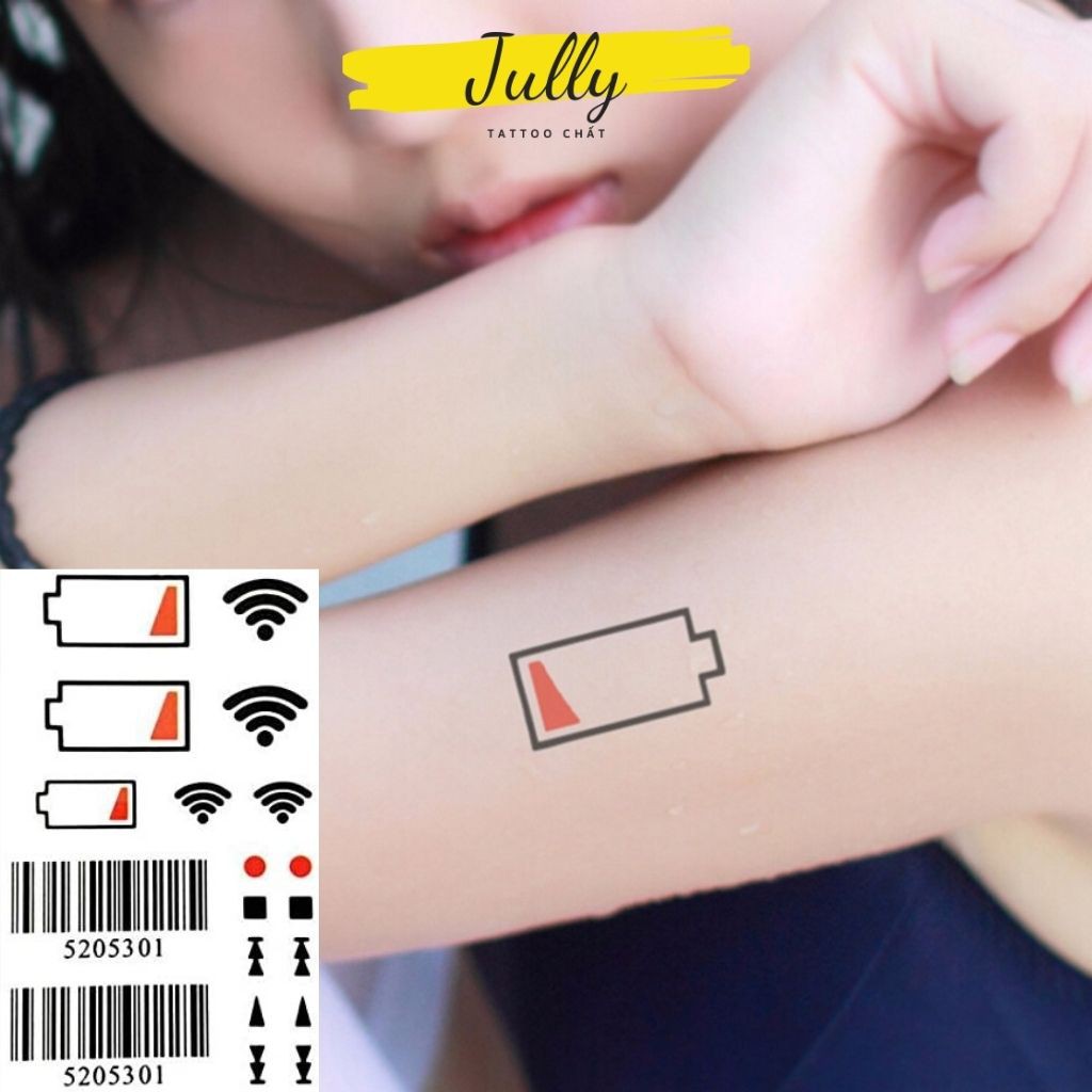 Hình xăm dán mã vạch, pin yếu, wifi mini JULLY Tattoo chất, xăm tạm thời 15 ngày chống nước an toàn bền đẹp