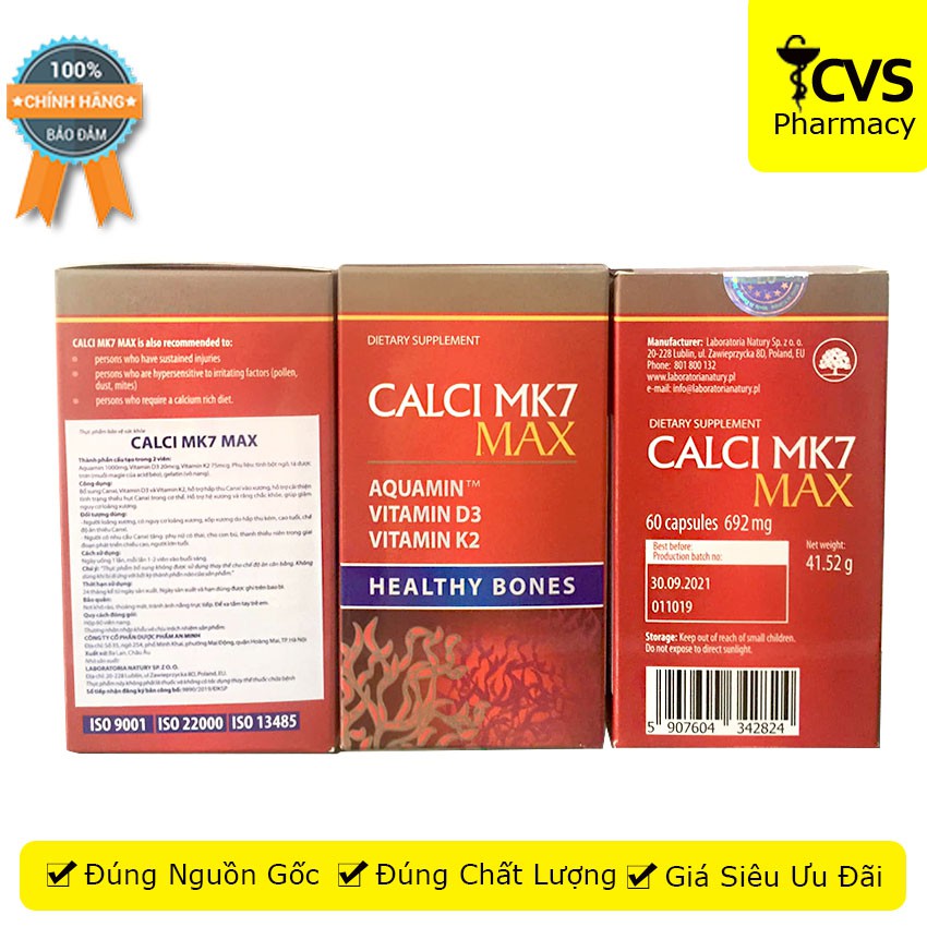 CALCI MK7 MAX - Canxi tảo đỏ tốt cho bà bầu, thanh thiếu niên, hỗ trợ giảm nguy cơ loãng xương - cvspharmacy