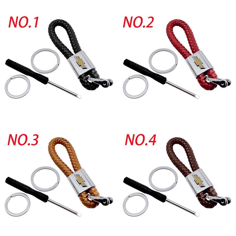 In stock Car Key Chain Key Strap Braided Rope Key Fob for Chevrolet Aveo Cruze Silverado Malibu Sail Trax Leather Key Ring Creative Metal Car Key Pendant Accessories