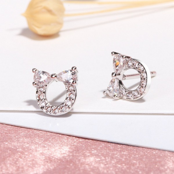 Khuyên tai bạc nơ tròn phong cách bông tai Hàn Quốc xinh xắn dễ thương