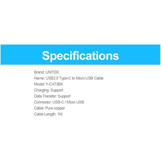 CÁP CHUYỂN ĐỔI TYPE-C -> MICRO USB UNITEK (Y-C 473BK)