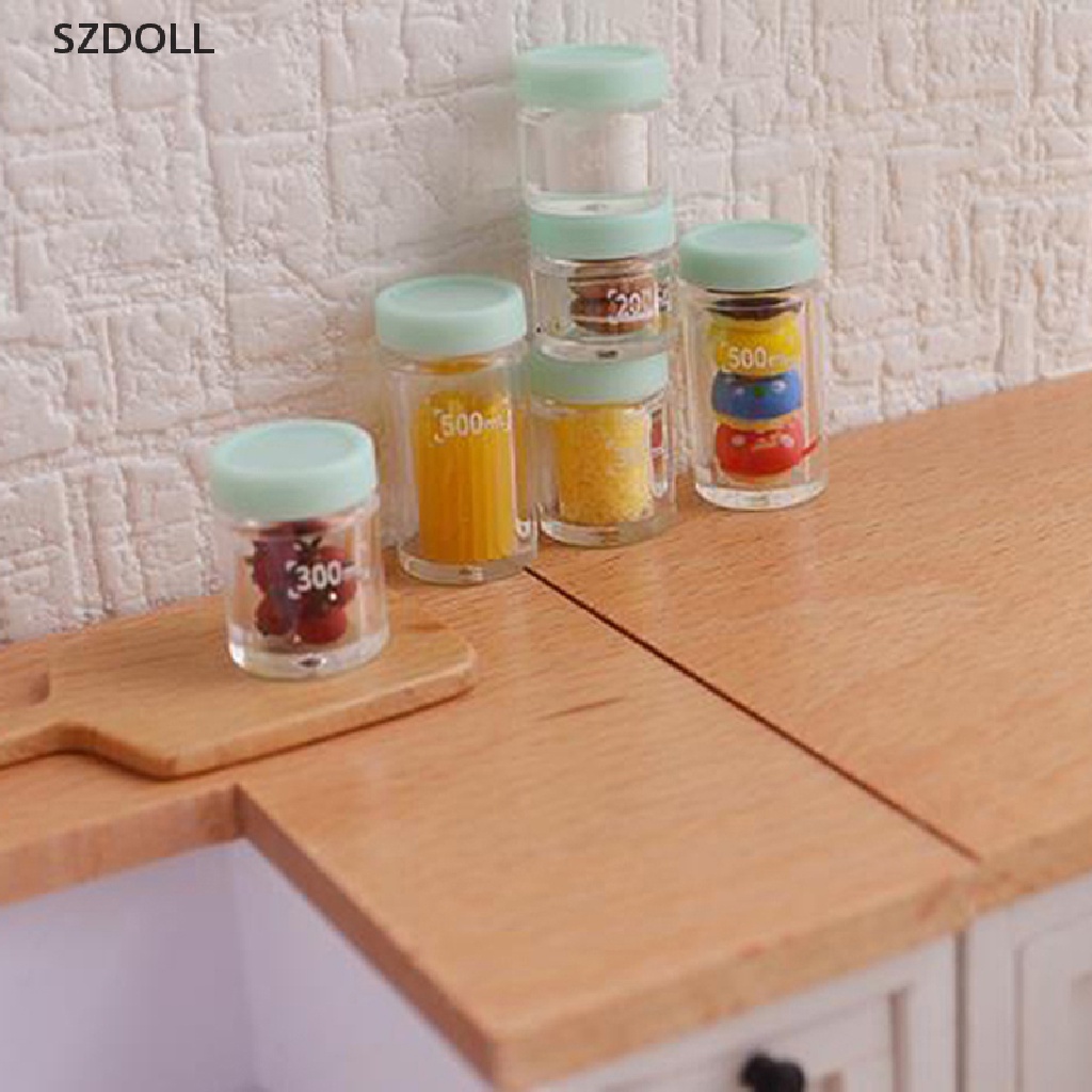 Set 8 Bình Thủy Tinh Có Nắp Cho Nhà Búp Bê Tỉ Lệ 1: 12