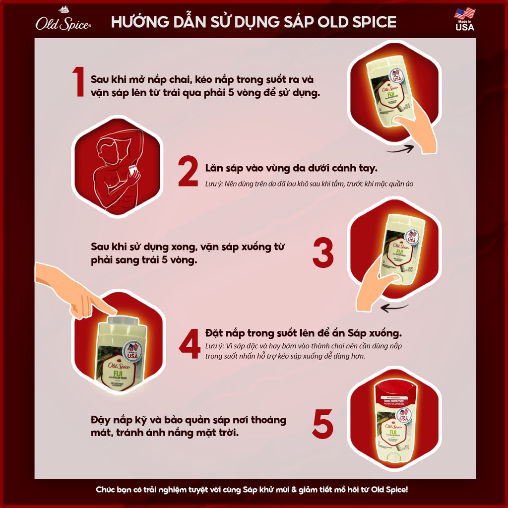 Sáp khử mùi - ngăn tiết mồ hôi Old Spice USA 73g (Nhiều mùi Hương) - Fiji - Bearglove - Wolfthorn - Timber