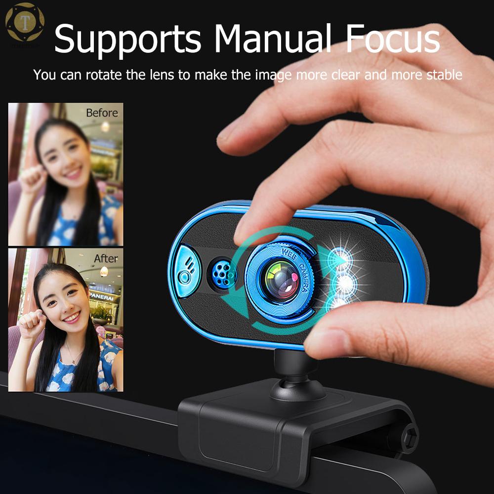 Shipped within 12 hours】 480P USB Webcam Laptop Computer Camera Clip-on PC Web Camera Manual Focus Built-in Microphone with LED Fill Lights for Live Streaming Online Meeting Teaching Video Chatting Web Camera [TO]