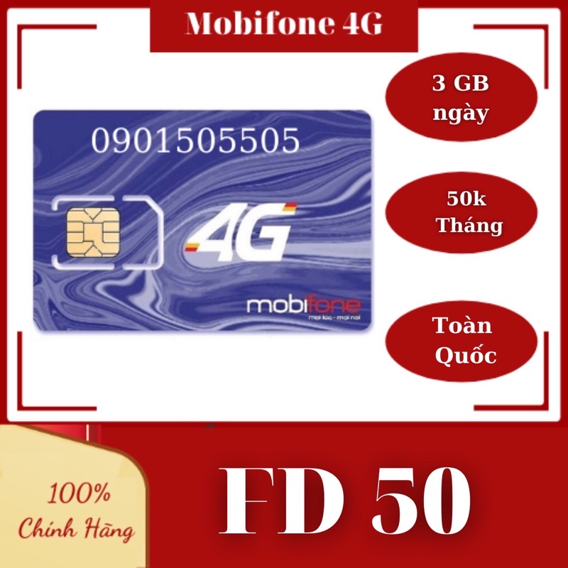 (FD50) Sim 4g mobifone (học sinh, sinh viên 90gb/ tháng.. chỉ với 50k).  dùng cả năm.