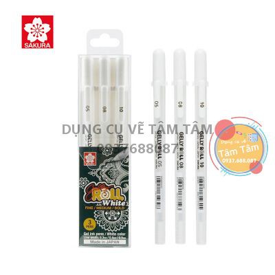 [ TÂM TÂM ]-Bộ 3 bút trắng gelly roll kèm hộp, GELLY ROLL WHITE SET 3 PCS-