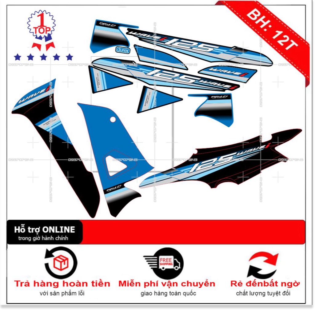 ( Quí khách vui lòng mang ra tiệm cho thợ dán ) Tem wave a 2016 chế 125 xanh đen zola