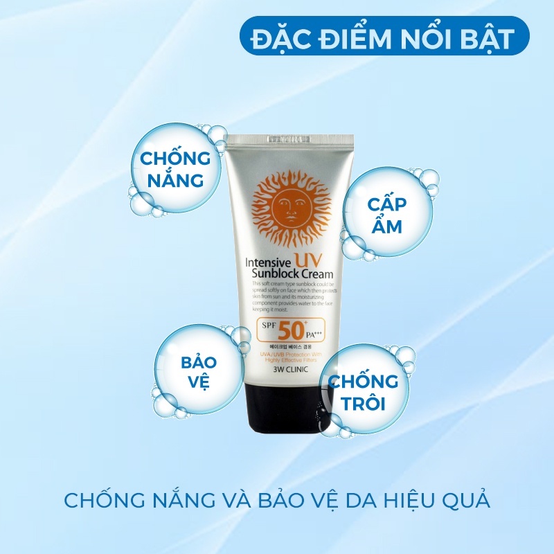 Kem Chống Nắng 3w Clinic Intensive Uv Sunblock Cream Hàn Quốc Spf 50 Pa+++ 70ml
