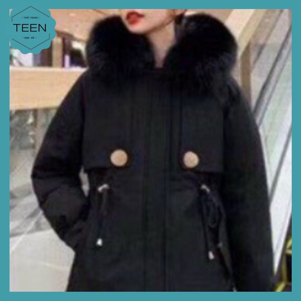 😍FREESHIP😍Áo Khoác Parka Lót Lông Cổ 2 Khuy - Áo Khoác Phao Nữ 2 Túi Trước Gọn Gàng, Tiện Lợi Kiểu Dáng Sang Trọng