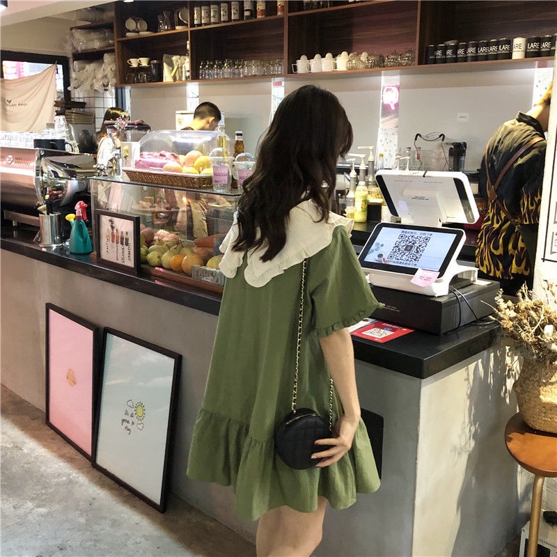 Đầm ngắn tay phối màu thời trang cho nữ