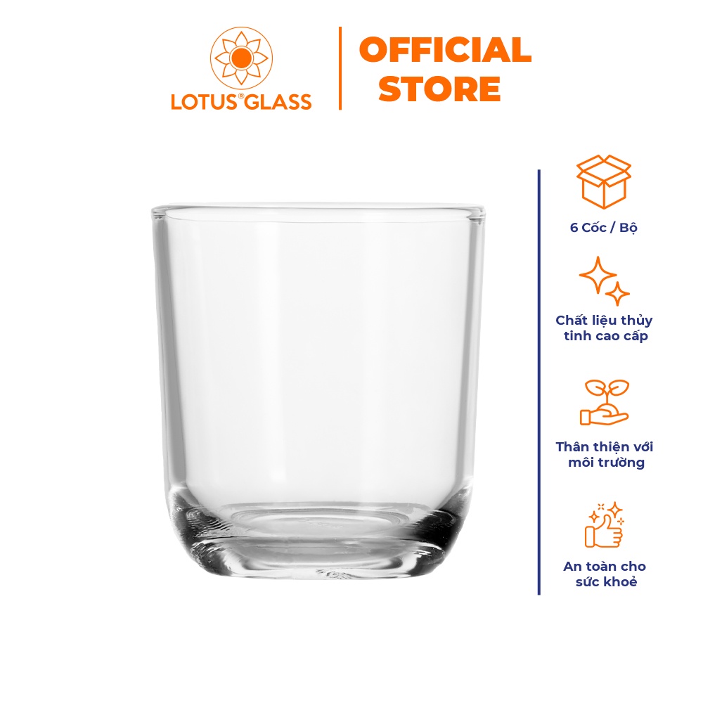 Bộ 6 cốc bầu thấp thủy tinh LOTUS GLASS VTC02 trong suốt cao cấp, an toàn, dùng cho các loại đồ uống gia đình