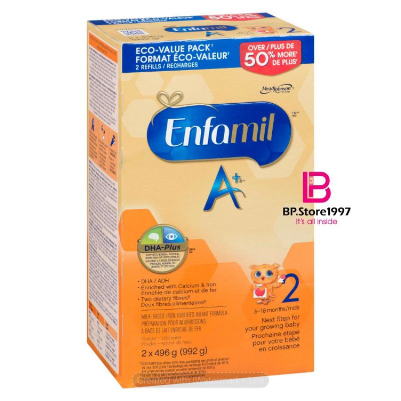 Sữa bột Enfamil A+ Canada số 2, hộp 992g