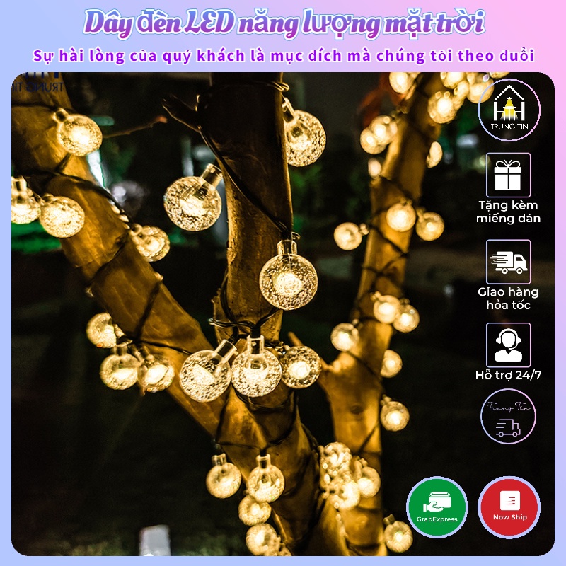 Dây đèn LED năng lượng mặt trời các loại không thấm nước bóng tròn dùng decor ngoài trời ,trang trí ban công