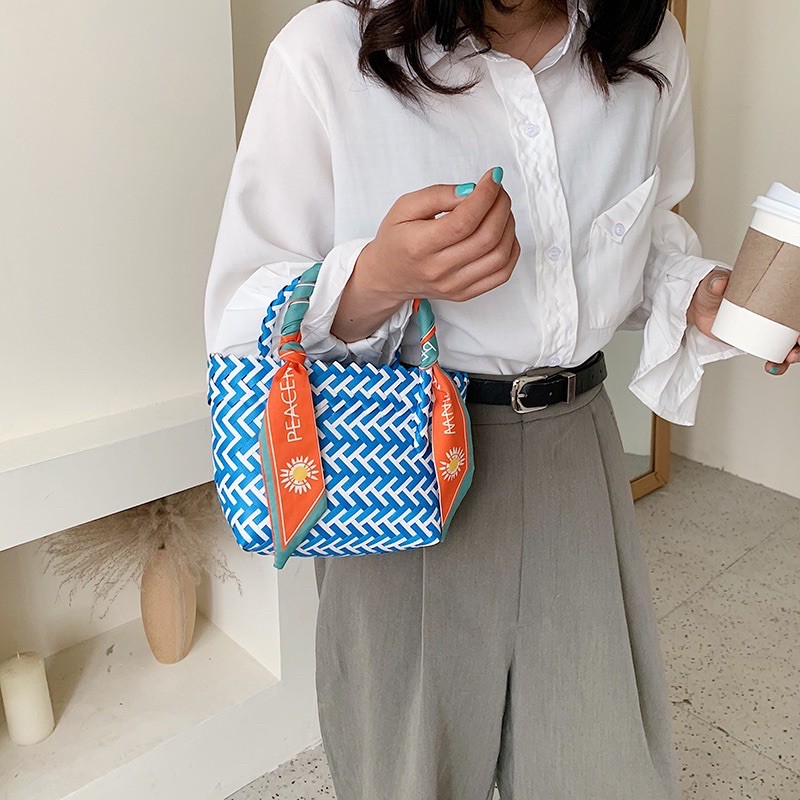 Túi cói mini xanh dương