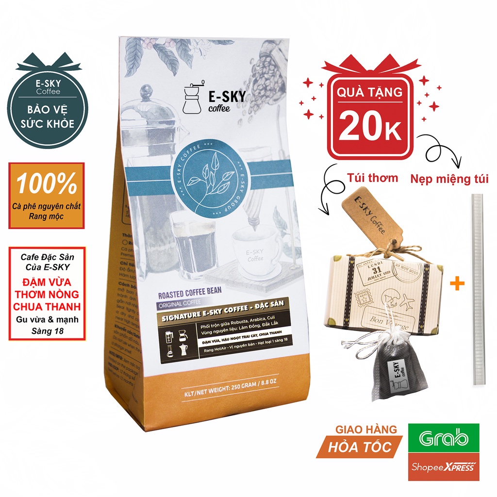 Cà phê Signature đặc sản nguyên chất 100% của E-SKY Coffee đầm vừa pha phin pha máy cold brew 250g | BigBuy360 - bigbuy360.vn