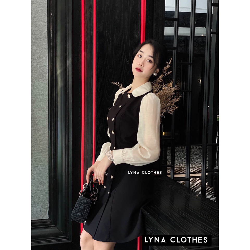 Siêu phẩm váy thiết kế kẻ caro có cổ tay phối vải tơ cao cấp, mặc đi làm công sở, đi chơi, cafe, dạo phố, dự tiệc đều ok | BigBuy360 - bigbuy360.vn