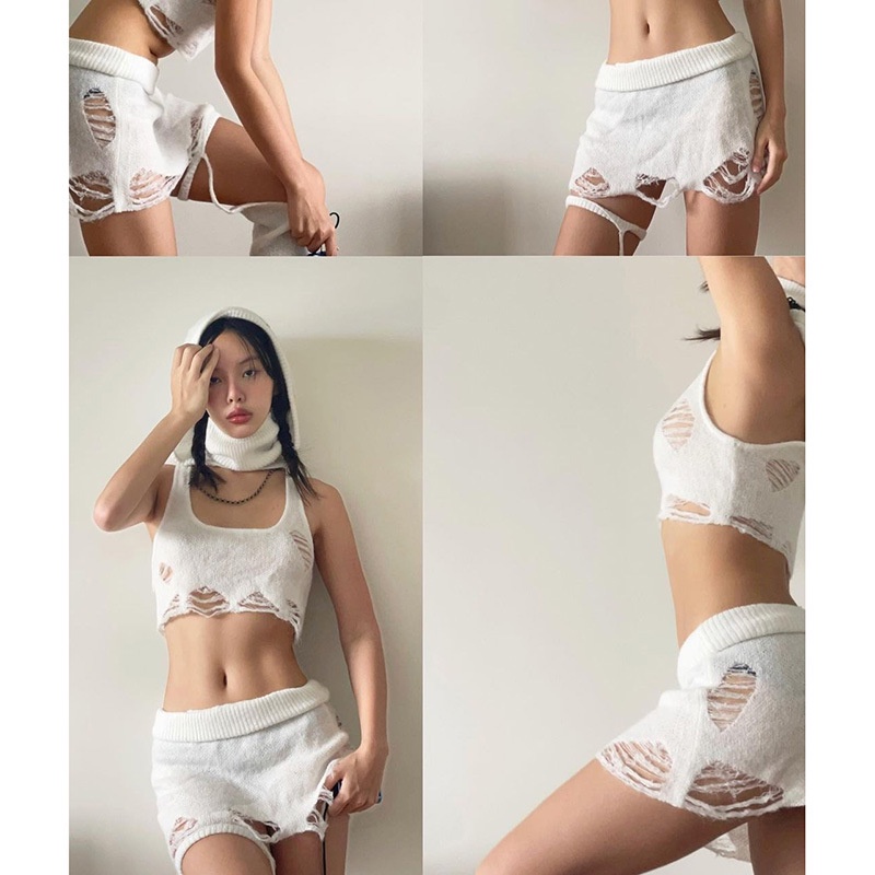 Set đồ DUNEA gồm áo lửng 2 dây và chân váy màu trơn thời trang dành cho nữ