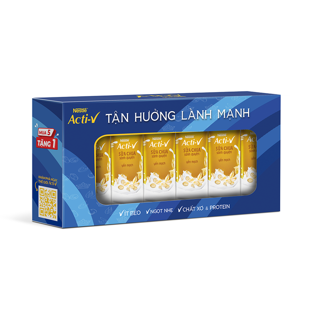  [Mua 5 tặng 1] Bộ 6 hộp Sữa Chua Sánh Quyện Nestlé Acti-V vị Yến mạch 180ml/hộp