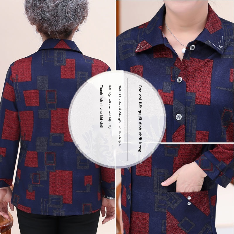Áo sơ mi mùa hè tay thứ chín của phụ nữ trung niên và cao tuổi bà ba mẹ