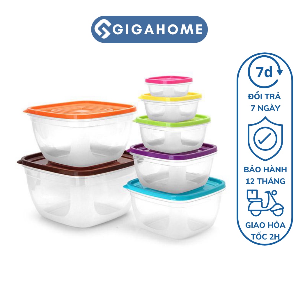 Bộ 6 Hộp Nhựa Đựng Thực Phẩm Hình Chữ Nhật GIGAHOME Bảo Quản Tủ Lạnh 7899