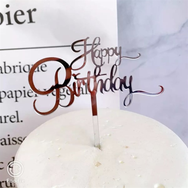 Topper HPBD mica gạch chân bạc