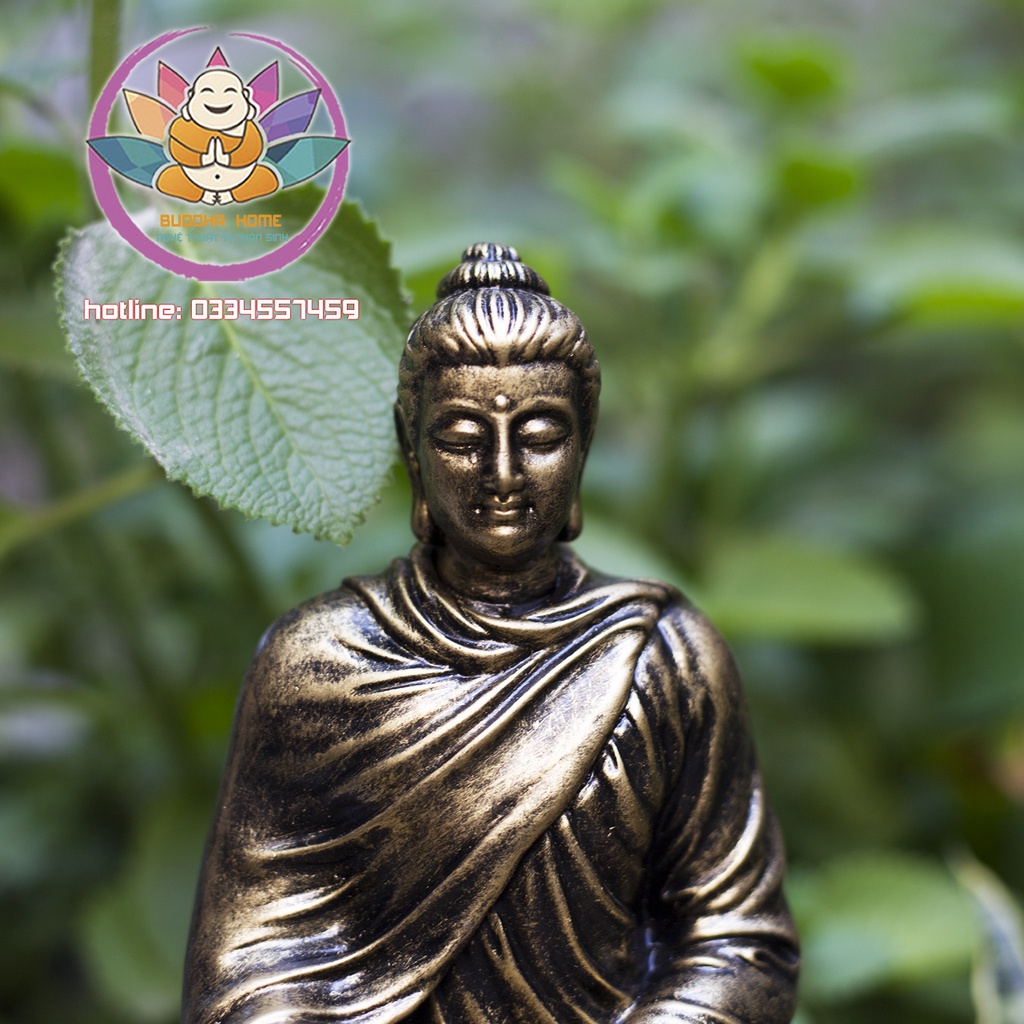 Tôn Tượng Bổn Sư 21.5 cm màu đồng cổ phong thủy thờ cúng trang trí nhà cửa, bàn trà, hồ thủy sinh bán cạn
