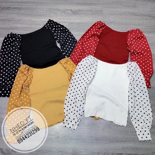 Áo len tay phồng chấm bi