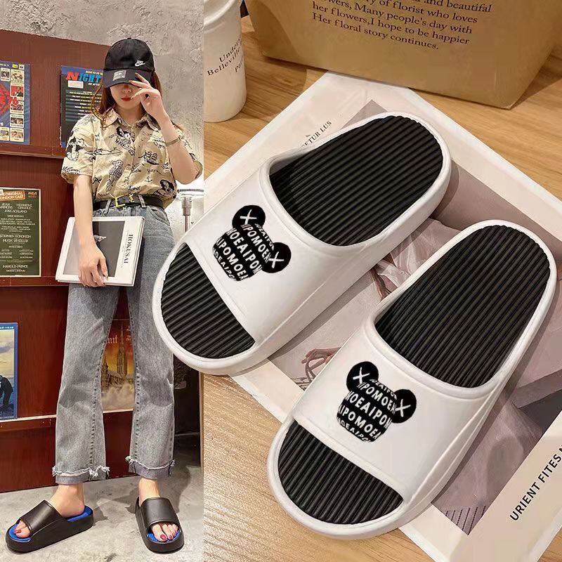 Dép quai ngang đế êm nữ nam 5 cm chất cực bền hình Gấu xinh xắn hot trend