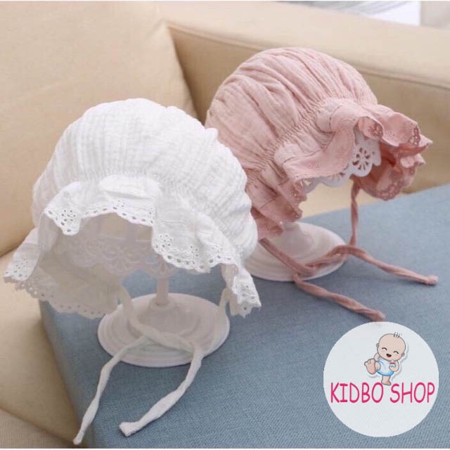 Mũ Bèo Tiểu Thư Đáng Yêu Vải Cotton Đũi Cho Bé Sơ Sinh