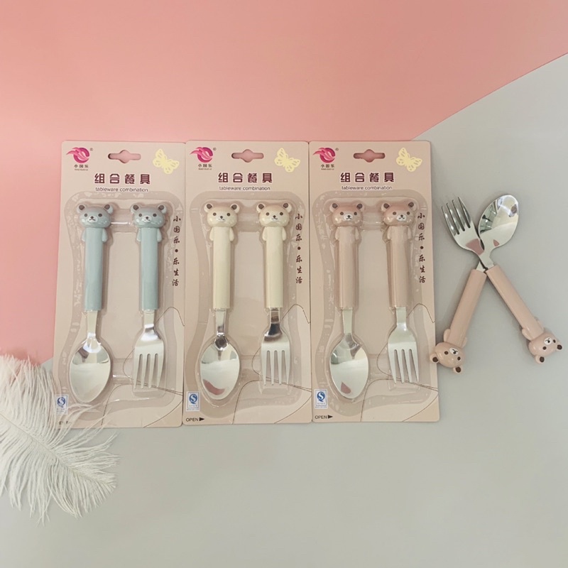 Set 2 chiếc Thìa rĩa | Bộ muỗng nĩa cho bé hàng nhập khẩu cao cấp an toàn khi sử dụng