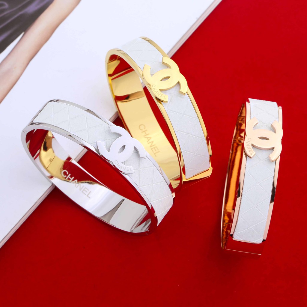 Vòng Tay Da Phối Thép Không Gỉ Mạ Vàng 18k Phong Cách Retro