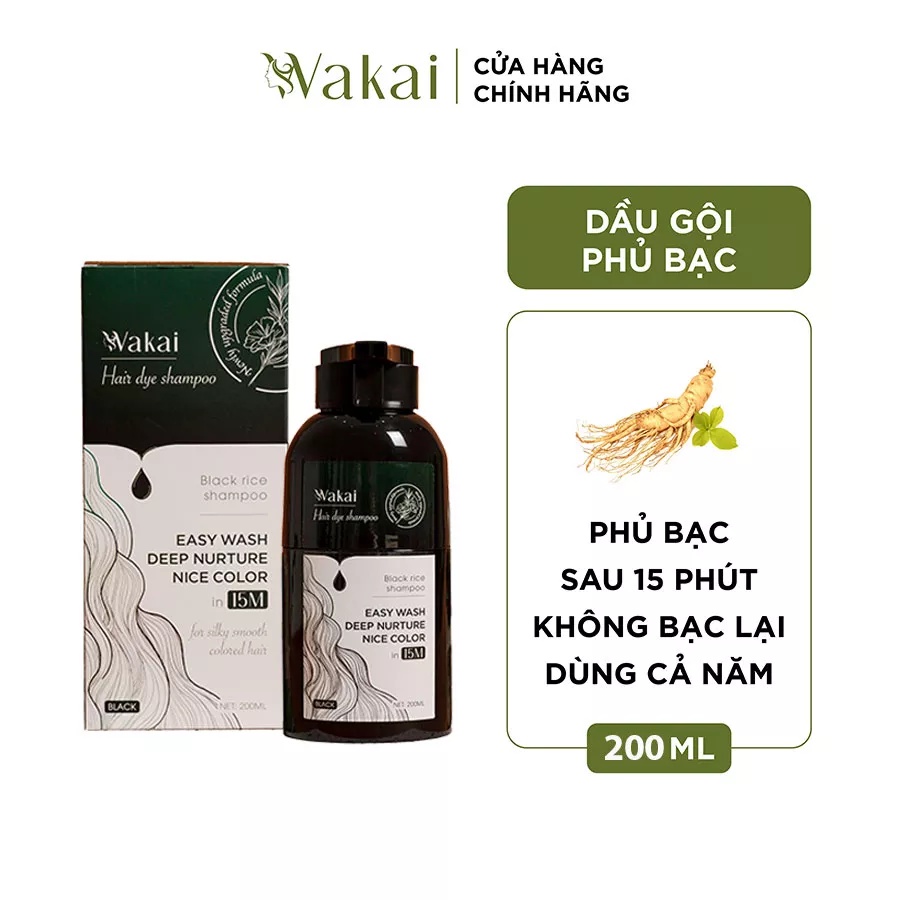 Dầu gội nhuộm tóc thảo dược Nhật Bản Wakai, dầu gội phủ bạc, dầu gội đen tóc và nâu tóc chỉ sau 1 lần gội 15 phút 200ml