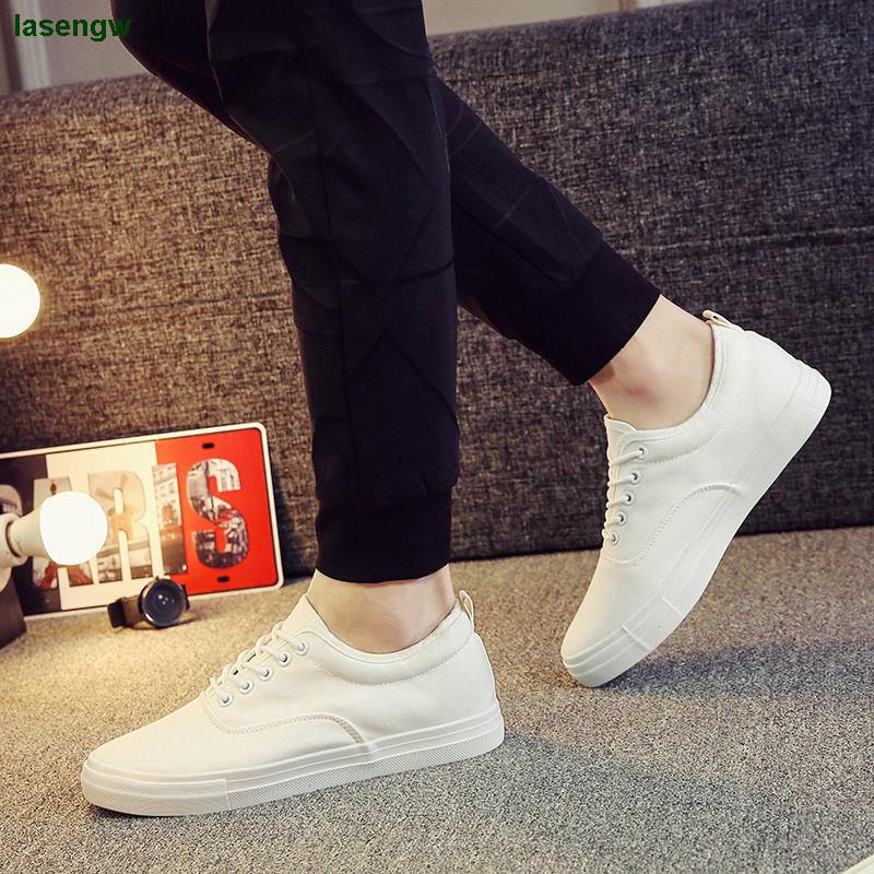 Giày Thể Thao Vải Canvas Thoáng Khí Màu Trắng Dễ Phối Đồ Thời Trang Cho Nam