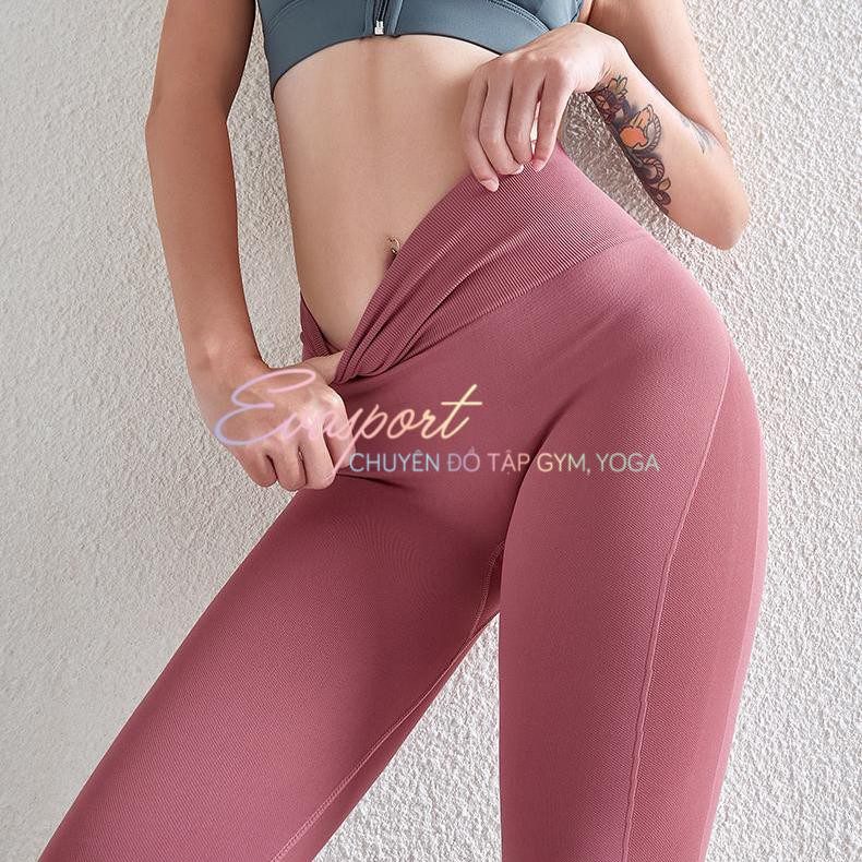 Quần legging cạp cao tập gym, yoga , earobic vải dệt kim, co giãn thoáng mát, mặc tôn dáng, nâng vòng 3, nâng mông