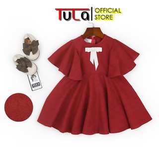 Váy Cho Bé Gái Vải Nhung Chéo Đỏ Gắn Nơ Trắng Cực Xinh Cho Bé