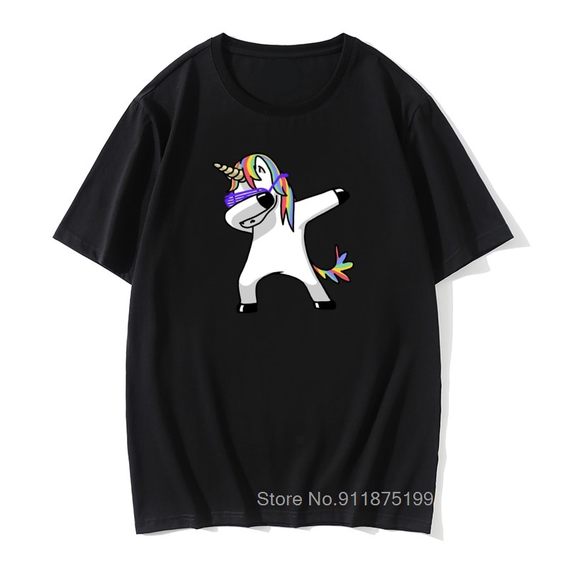 Áo thun cotton cổ tròn in hình kỳ lân mèo ngựa vằn gấu trúc dabbing cho nam